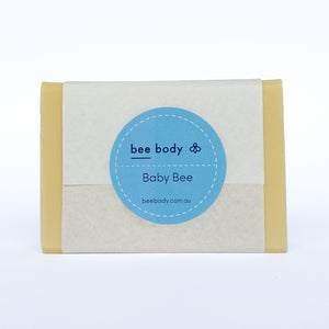 Packaged Baby Bee Soap - Labelled and wrapped with care in white tissue paper, featuring an eye-catching blue sticker.